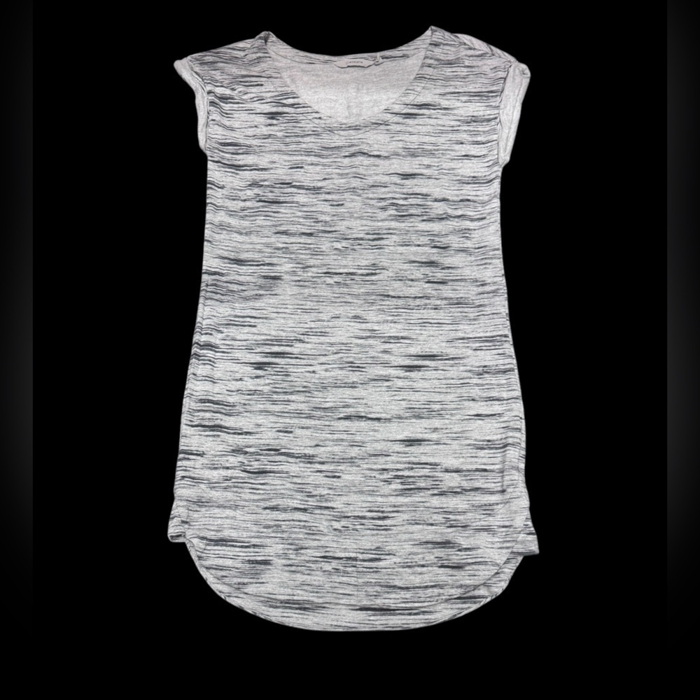Athleta T-Shirt Dress White Gray stripe Cap Sleeve Modal Cotton Size Small d1